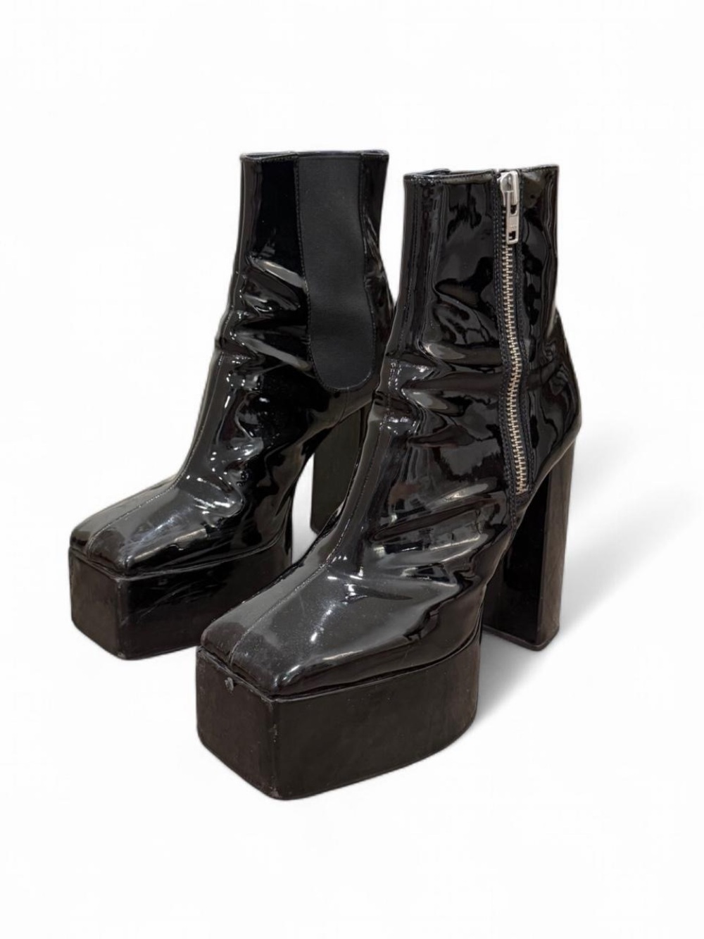 Rare Shop SYRO Rancho Black Patent Platform Ankle Boots M12/W13.5 Goth Rave